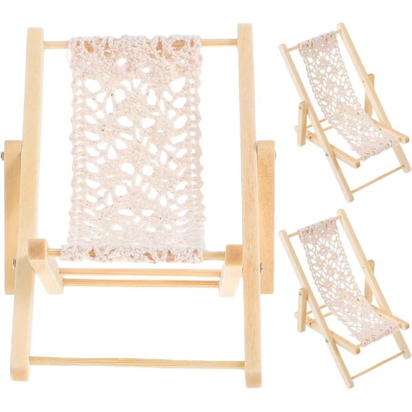 3 Mini Sedie Spiaggia in Legno Beige per Micro Paesaggi, Case delle Bambole e Giardini Fatati