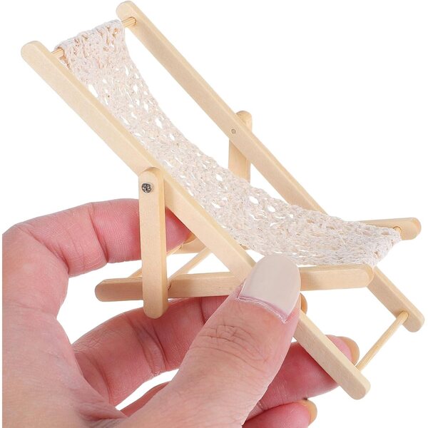 3 Mini Sedie Spiaggia in Legno Beige per Micro Paesaggi, Case delle Bambole e Giardini Fatati