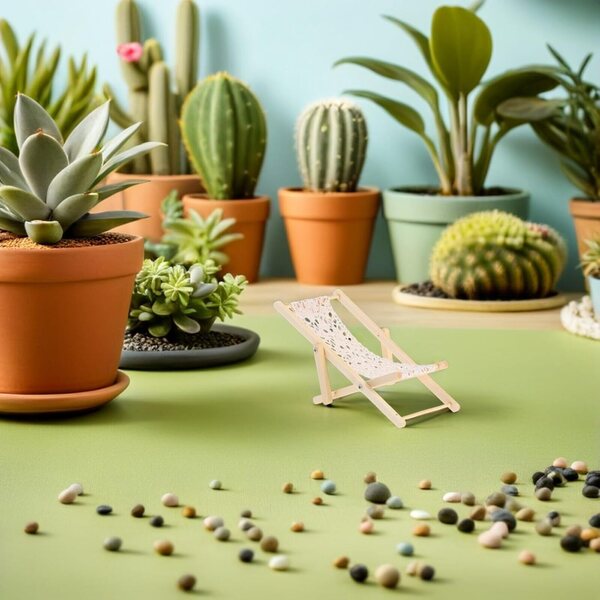 3 Mini Sedie Spiaggia in Legno Beige per Micro Paesaggi, Case delle Bambole e Giardini Fatati