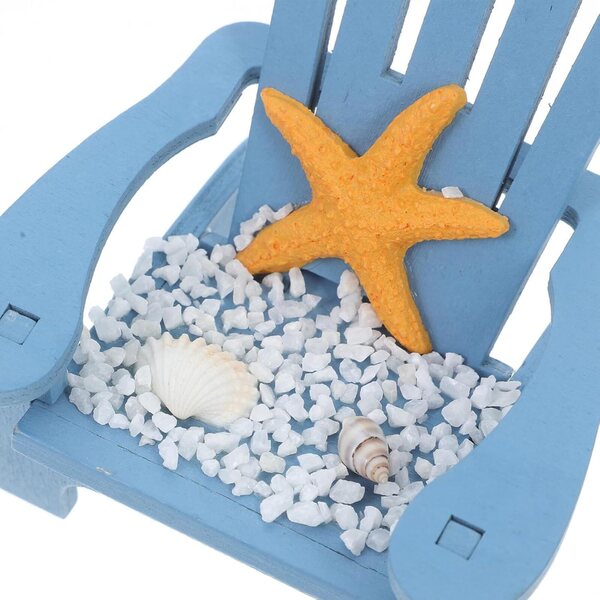 Blauer Miniatur-Strandstuhl aus massivem Holz im maritimen Stil mit Seesternen und Möwen