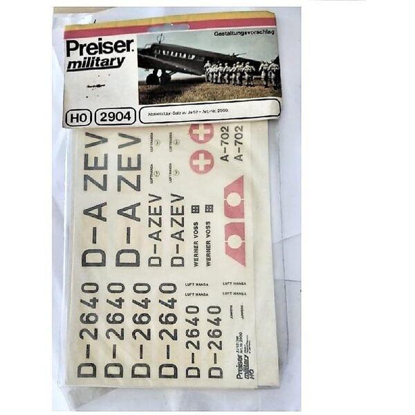 Aufkleber-Set für Ju 52 RC-Modellierung im H0-Maßstab – Preziser-Zubehör 2904
