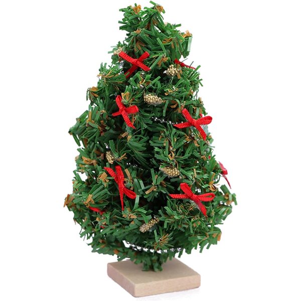 Albero di Natale miniatura con luci LED, scala 1/12, base in legno per casa delle bambole