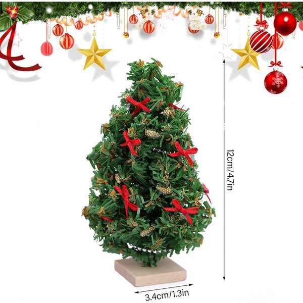 Albero di Natale miniatura con luci LED, scala 1/12, base in legno per casa delle bambole