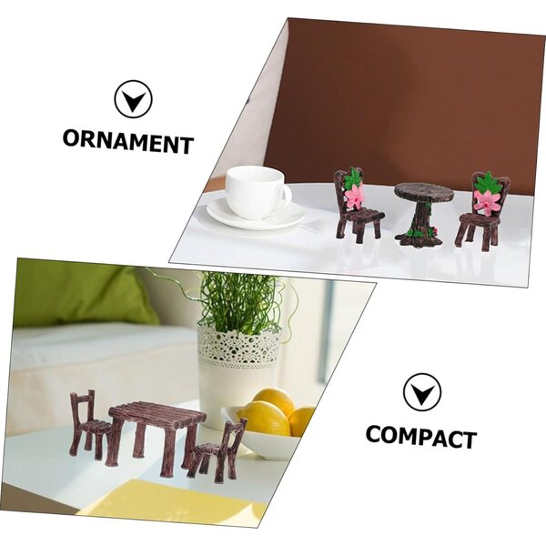 6-teiliges Set aus Miniatur-Feengartentisch und Stühlen für Puppenhäuser