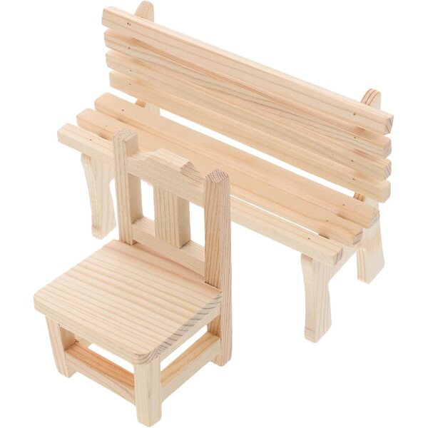 2 pezzi panca e sedia in miniatura in legno per casa delle bambole da giardino