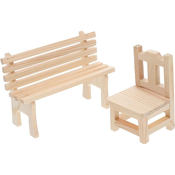 SAFIGLE Set 2 Mini Mobili in Legno per Casa delle Bambole: Panca e Sedia da Giardino