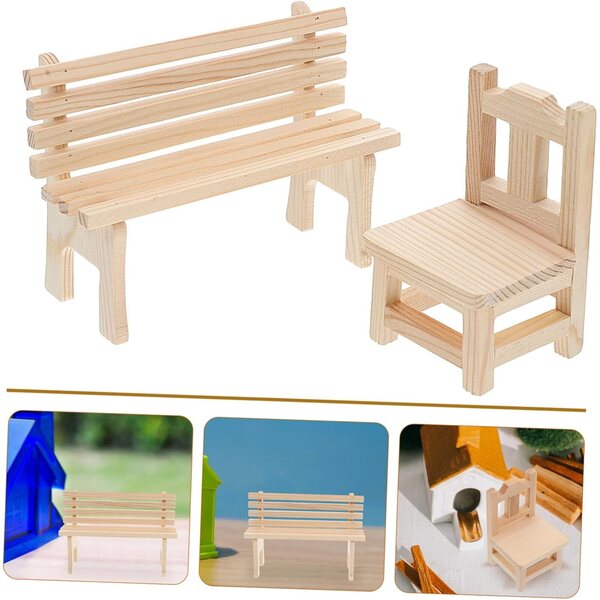 SAFIGLE Set 2 Mini Mobili in Legno per Casa delle Bambole: Panca e Sedia da Giardino
