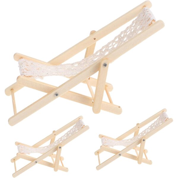 BESPORTBLE Mini-Liegestühle aus Holz, 3-teilig, für Mikrolandschaften und Puppenhäuser