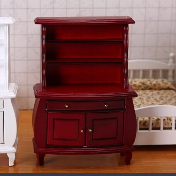 Srliya Miniatur-Bücherregal aus Holz, 1:12, europäischer Stil, Rot, für Puppenhäuser