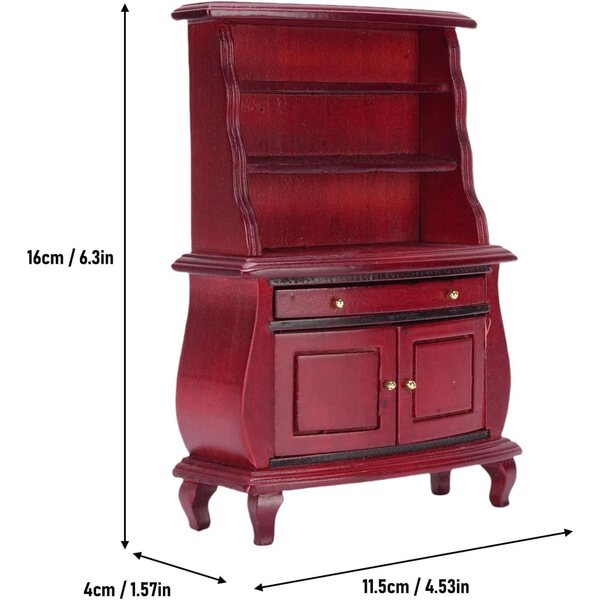 Srliya Miniatur-Bücherregal aus Holz, 1:12, europäischer Stil, Rot, für Puppenhäuser