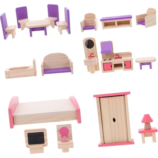 Miniatur-Holzmöbel-Set für DIY-Puppenhaus, einfach zu montieren BAZEITFLOW