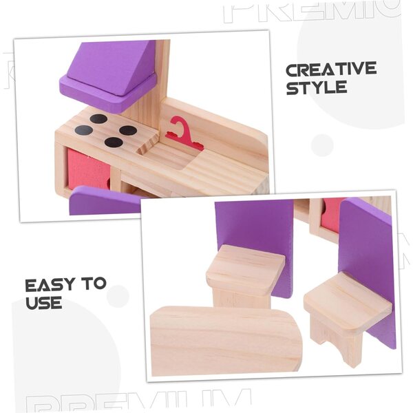Miniatur-Holzmöbel-Set für DIY-Puppenhaus, einfach zu montieren BAZEITFLOW