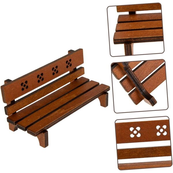 UPKOCH Set mit 2 Mini-Holzbänken für Puppenhäuser, 12 x 6 x 5 cm, Vintage-Möbel
