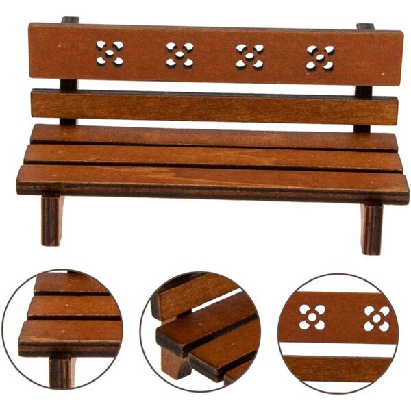 UPKOCH Set mit 2 Mini-Holzbänken für Puppenhäuser, 12 x 6 x 5 cm, Vintage-Möbel