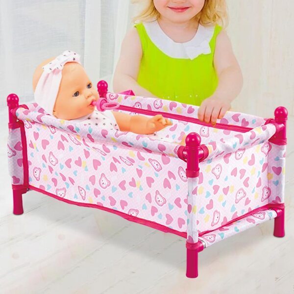 Kinderpuppenbett aus Stoff und Stahl, Miniaturmöbelset für Rollenspiele