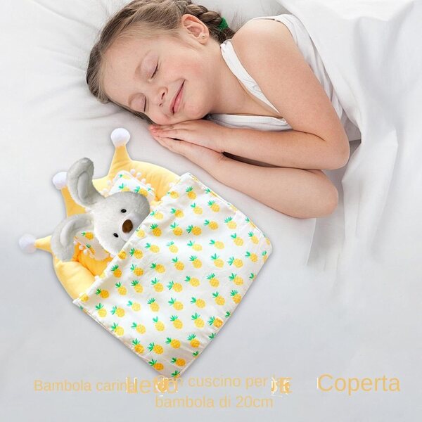 Bettwäscheset für 20 cm Puppenbett – Decke und Plüschzubehör