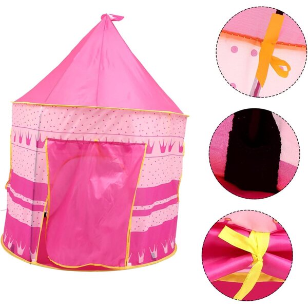 Tragbares rosafarbenes Kinderspielzelt für drinnen und im Garten, aufrollbares Design, 135 x 90 x 90 cm