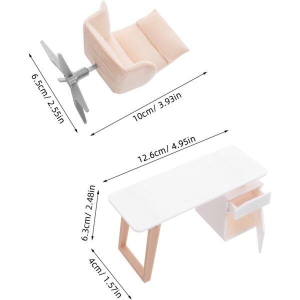 Beige Puppenhaus-Miniaturmöbel-Set: Robuster und realistischer Schreibtisch und Stuhl