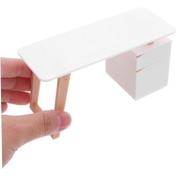 Beige Puppenhaus-Miniaturmöbel-Set: Robuster und realistischer Schreibtisch und Stuhl
