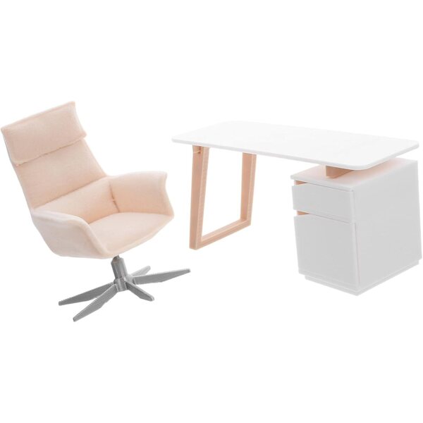 Miniatur-Schreibtisch- und Bürostuhl-Set für Puppenhäuser in Beige PLA