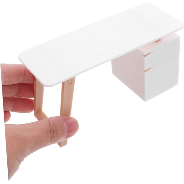 VICASKY Puppenhaus-Miniatur-Schreibtisch- und Stuhl-Set, realistische Details