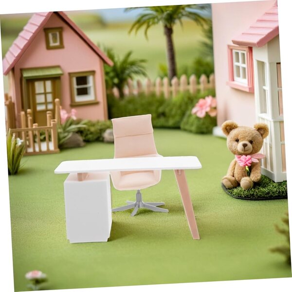 VICASKY Puppenhaus-Miniatur-Schreibtisch- und Stuhl-Set, realistische Details