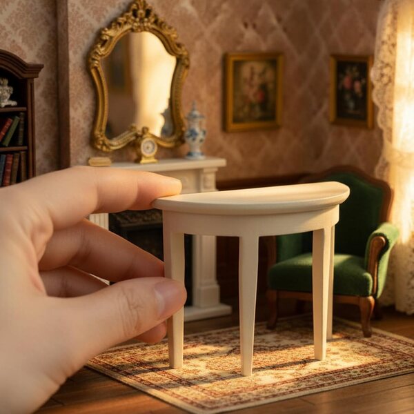 Cutemini 1:12 Puppenhaus-Miniatur-Halbmondtisch – Weiß