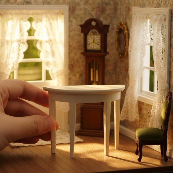 Cutemini 1:12 Puppenhaus-Miniatur-Halbmondtisch – Weiß