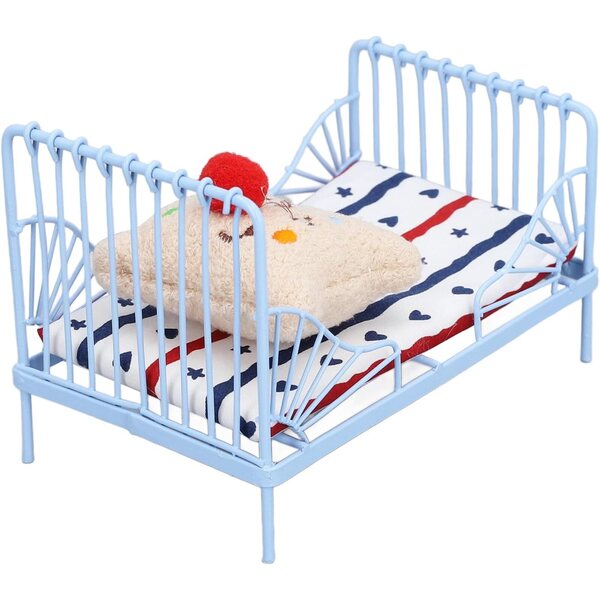 Letto in Miniatura 1:12 in Metallo con Materasso e Cuscino Decorativo Hamwesh