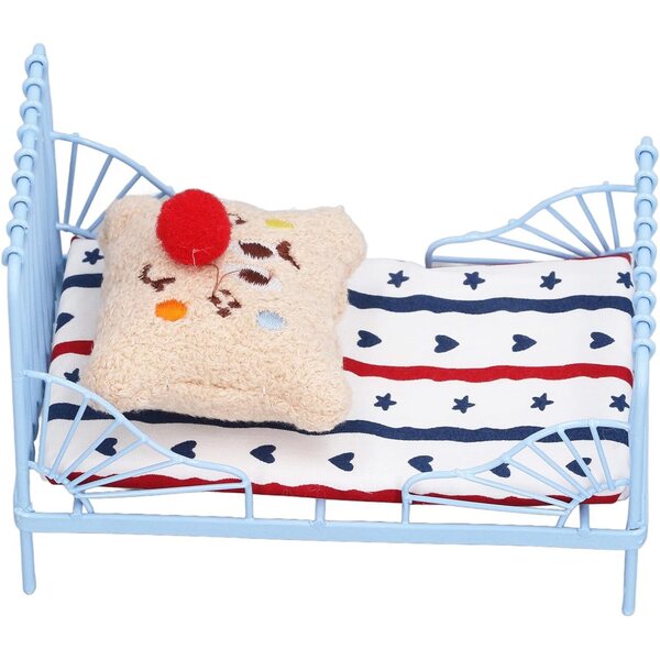 Letto in Miniatura 1:12 in Metallo con Materasso e Cuscino Decorativo Hamwesh