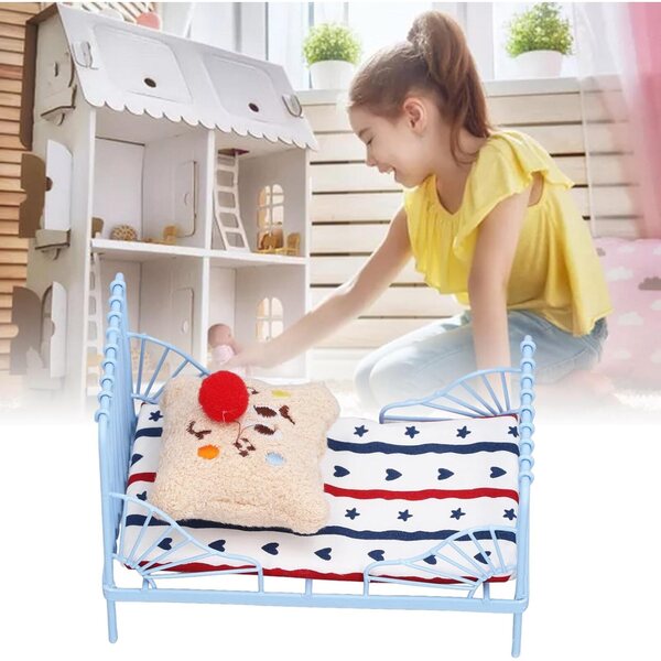 Letto in Miniatura 1:12 in Metallo con Materasso e Cuscino Decorativo Hamwesh