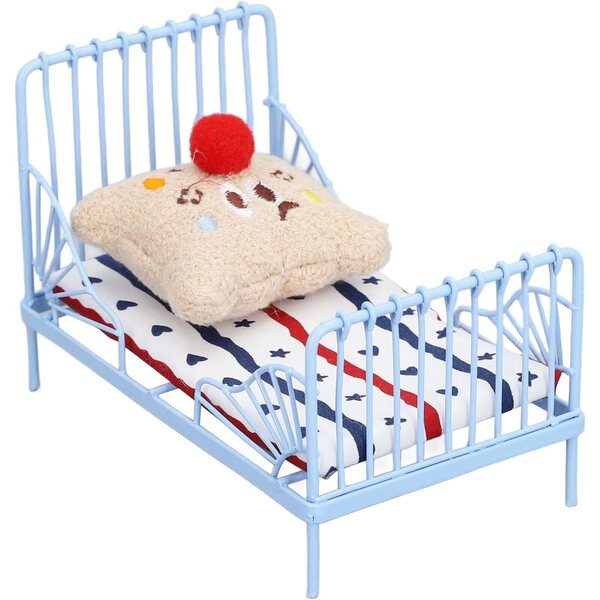 Letto in Miniatura 1:12 in Metallo con Materasso e Cuscino Decorativo Hamwesh