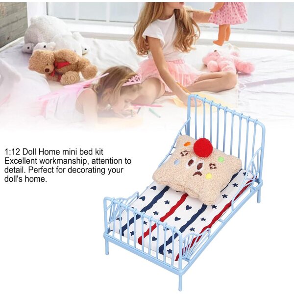 Letto in Miniatura 1:12 in Metallo con Materasso e Cuscino Decorativo Hamwesh