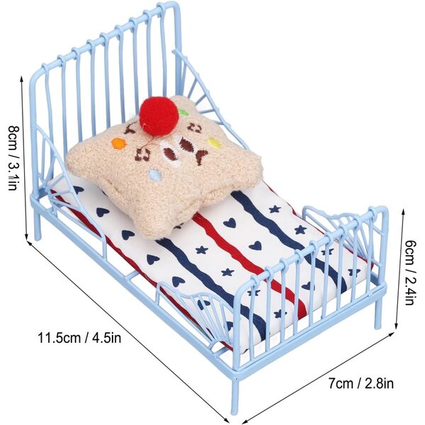 Letto in Miniatura 1:12 in Metallo con Materasso e Cuscino Decorativo Hamwesh