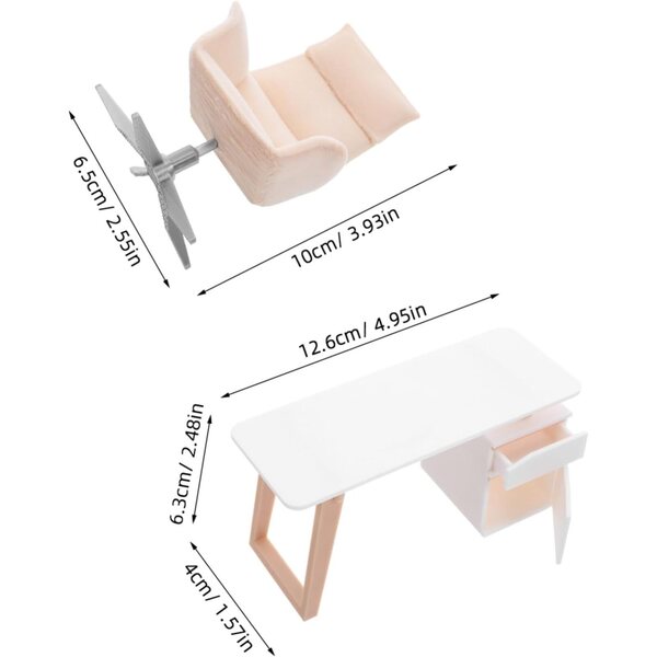 Miniatur-Schreibtisch- und Stuhlset für Puppenhaus-Büromöbel Beige