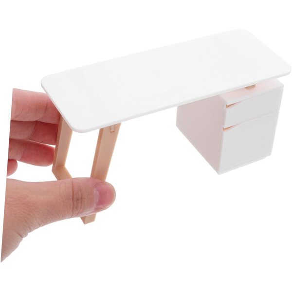 Miniatur-Schreibtisch- und Stuhlset für Puppenhaus-Büromöbel Beige