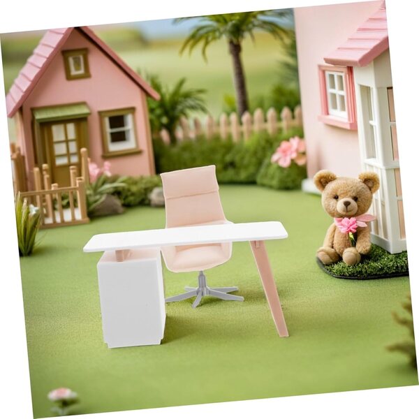 Miniatur-Schreibtisch- und Stuhlset für Puppenhaus-Büromöbel Beige