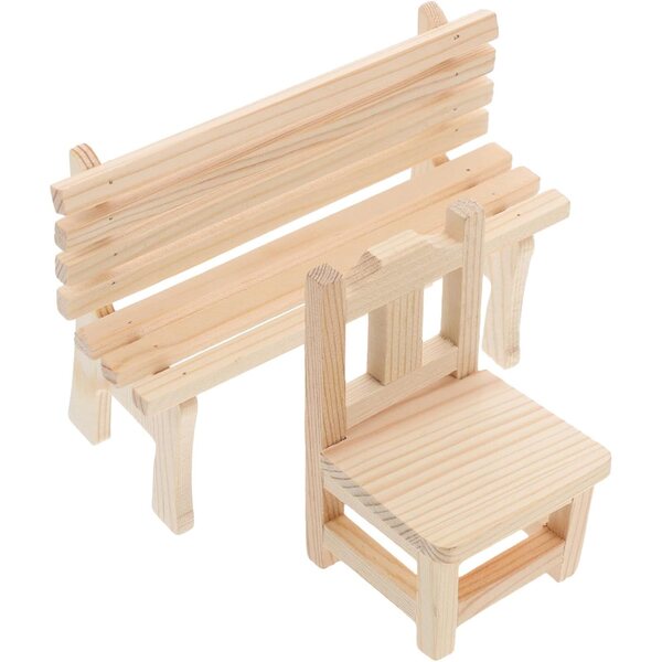 Hemobllo Set 2 Mini Mobili in Legno per Case delle Bambole: Panca e Sedia Beige