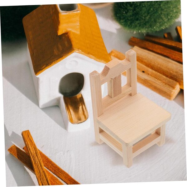 Hemobllo Set 2 Mini-Holzmöbel für Puppenhäuser: Beige Bank und Stuhl