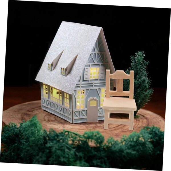 Hemobllo Set 2 Mini-Holzmöbel für Puppenhäuser: Beige Bank und Stuhl