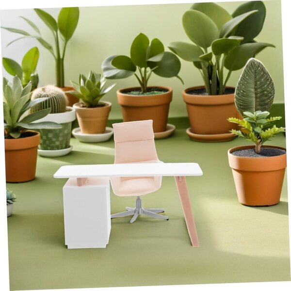 Miniatur-Schreibtisch- und Stuhl-Set für moderne Puppenhausmöbel im Maßstab