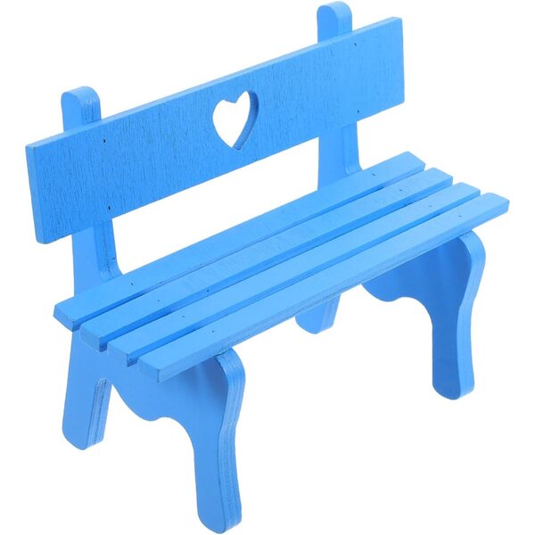 Blaue Mini-Holzbank für Puppenhäuser und Miniaturumgebungen, 16,5 x 14 x 8 cm