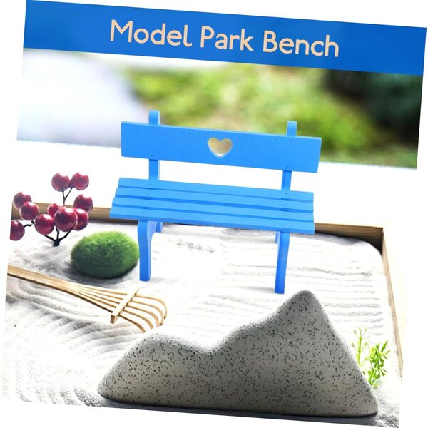 Blaue Mini-Holzbank für Puppenhäuser und Miniaturumgebungen, 16,5 x 14 x 8 cm