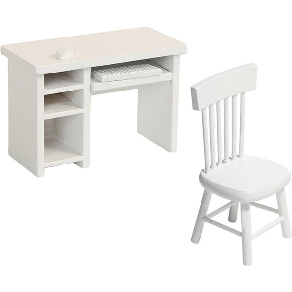 Set Miniatura Ufficio 1:12 Scrivania e Sedia Realistici per Case delle Bambole