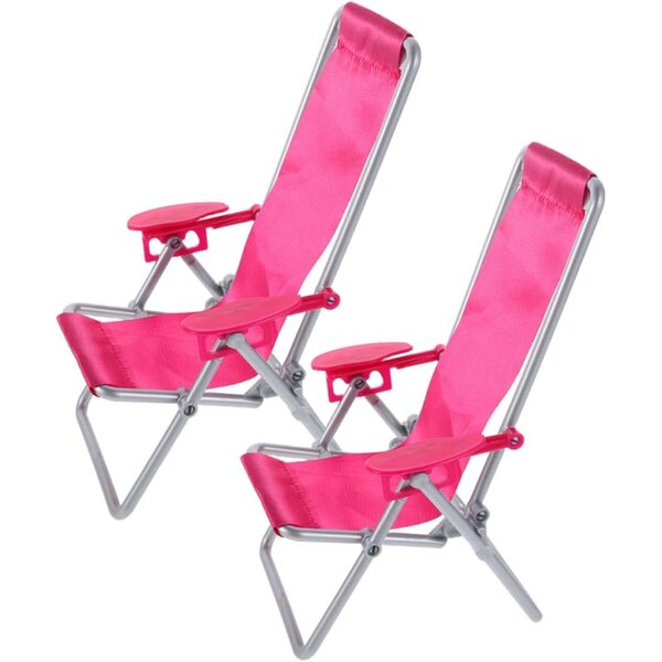 Set 2 Mini Sedie da Spiaggia Pieghevoli Rosa per Casa delle Bambole e Decorazioni