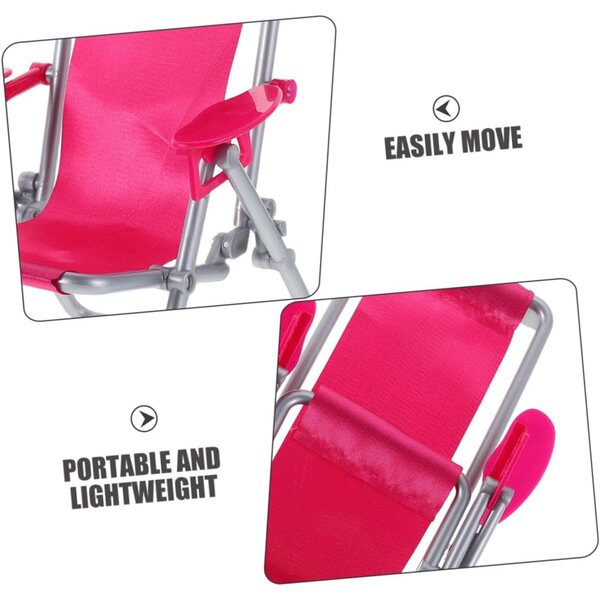 Set 2 Mini Sedie da Spiaggia Pieghevoli Rosa per Casa delle Bambole e Decorazioni