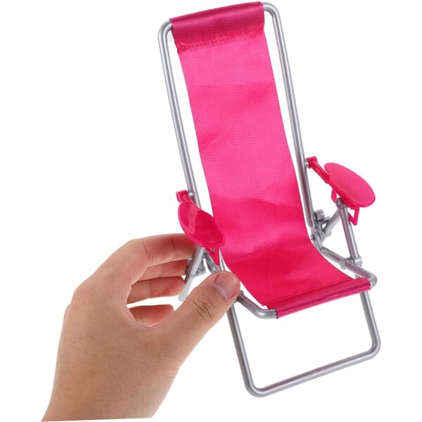 Set 2 Mini Sedie da Spiaggia Pieghevoli Rosa per Casa delle Bambole e Decorazioni