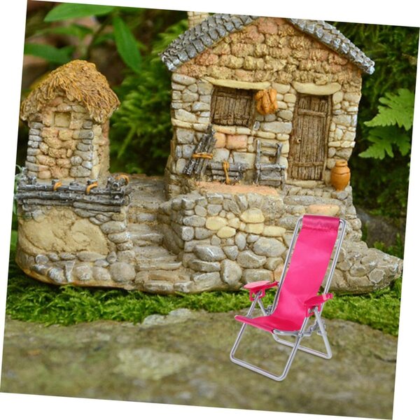 Set 2 Mini Sedie da Spiaggia Pieghevoli Rosa per Casa delle Bambole e Decorazioni