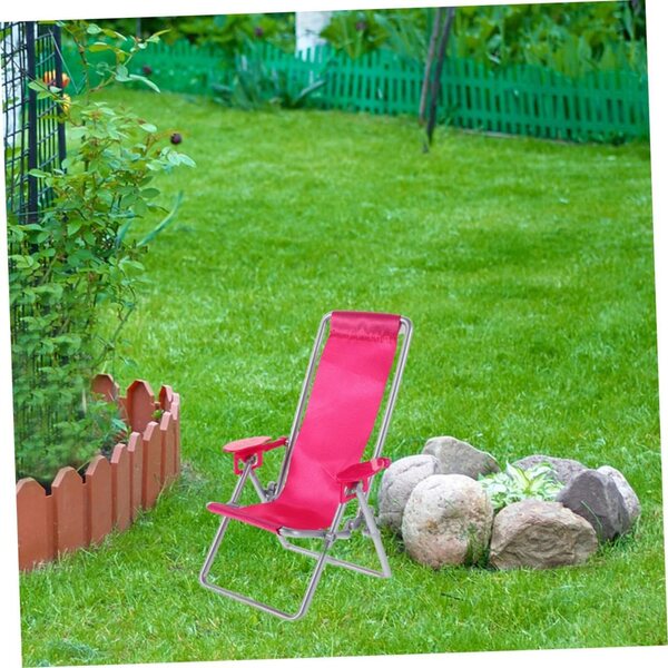 Set 2 Mini Sedie da Spiaggia Pieghevoli Rosa per Casa delle Bambole e Decorazioni