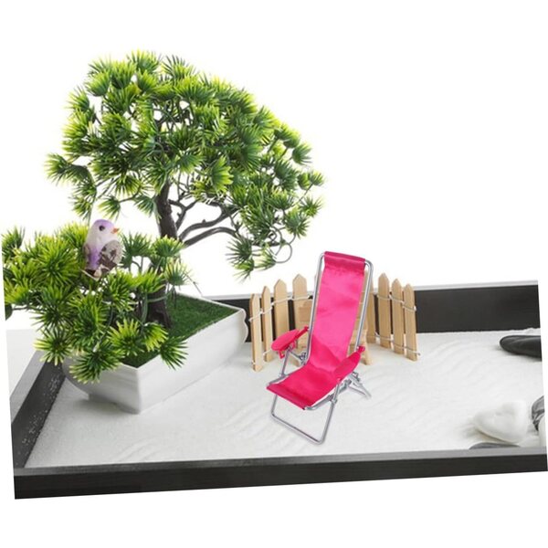 Set 2 Mini Sedie da Spiaggia Pieghevoli Rosa per Casa delle Bambole e Decorazioni